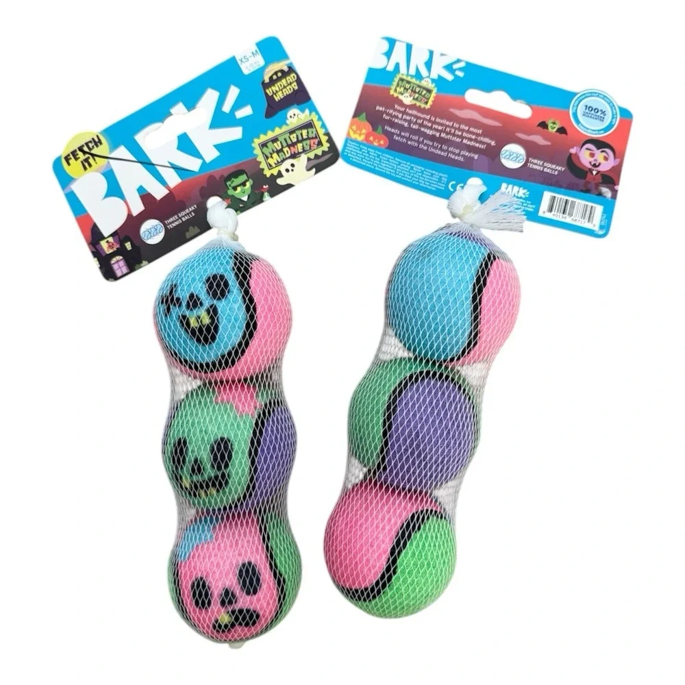 BARK 3-Pack Squeaky Tennis Balls For Dogs (2 Sets) NEW